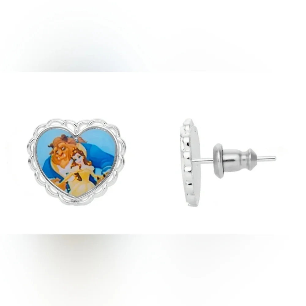 ✨️New Disney Princess Belle Beauty & The Beast Silver Plated Heart Stud Earrings